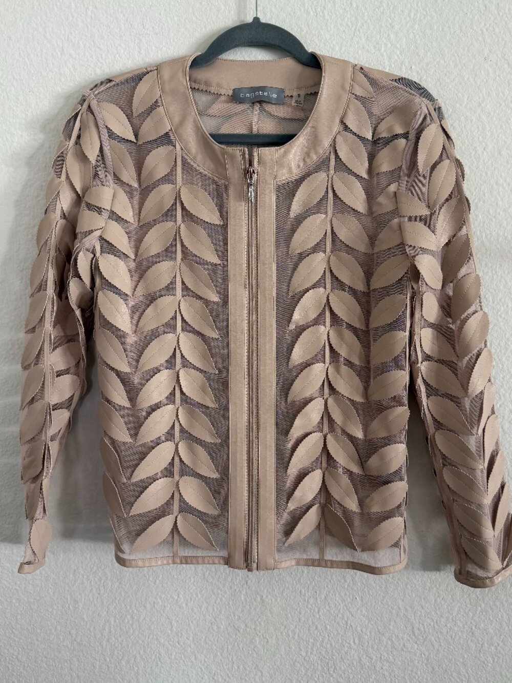 Bagatelle leaf faux leather sheer jacket cardigan top